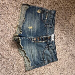 Free People Blue Jean Shorts Distressed Frayed Hem